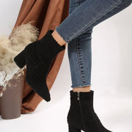 Damen Stiefeletten mit zeitgemäßem Strickdesign und komfortablem Blockabsatz WW