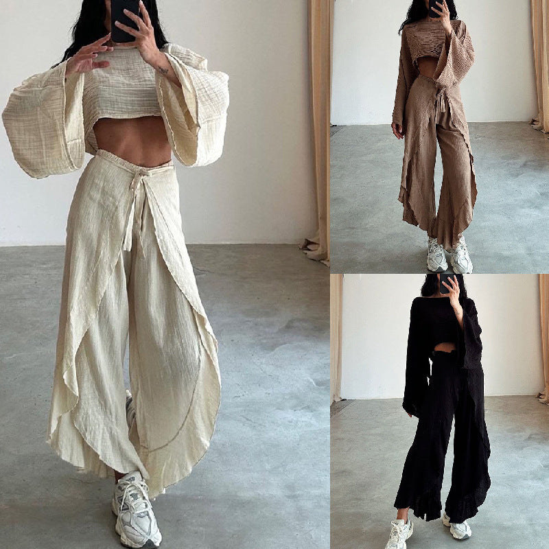 Damen Lässiges Zweiteiliges Set mit oversize Oberteil und weiten Hosen WW