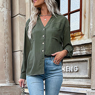 Damen Bluse mit lässigem Schnitt und dekorativen Knopfdetails WW