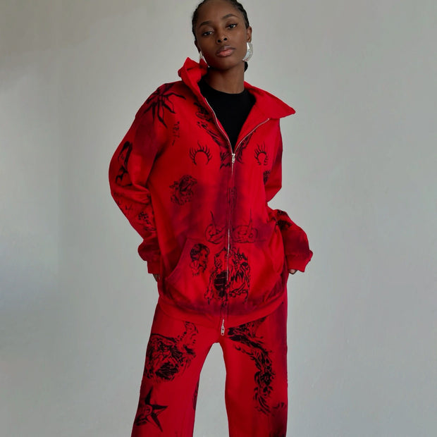 Damen Sportlicher Oversized Set mit einzigartigen Grafiken und Kapuze WW