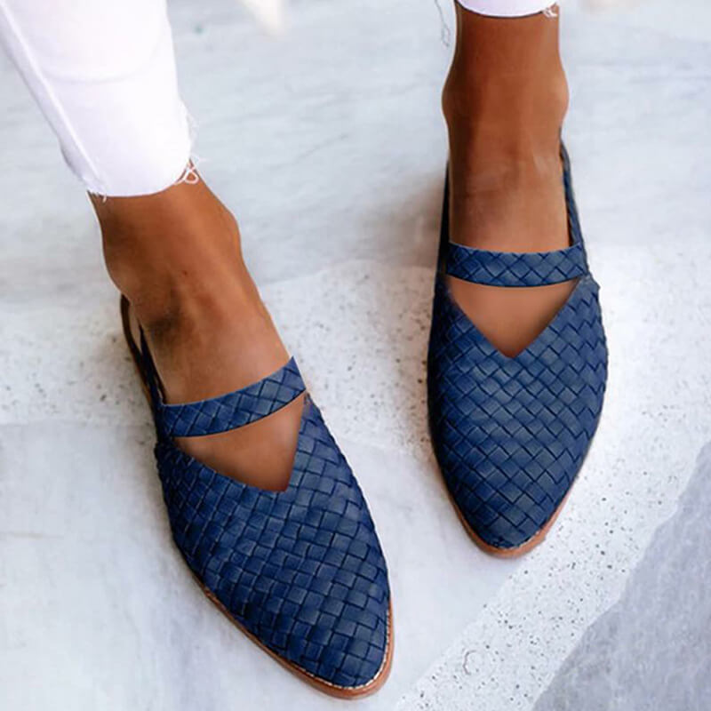 W&W Mode | Gewebte-Spitze Zehen Slingback flache Schuhe für Damen