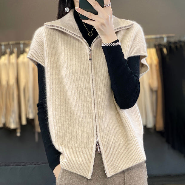 Damen Strickjacke mit Rollkragen und durchgehendem Reißverschluss WW
