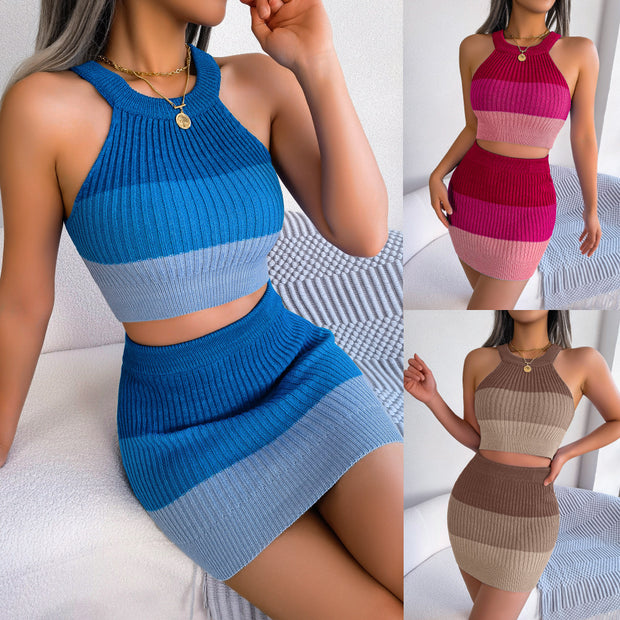 Damen Strickoberteil und Minirock im modernen Rippdesign WW