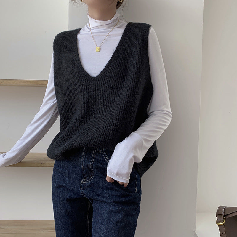 Damen Strickweste mit modernem V-Ausschnitt und feiner Textur WW