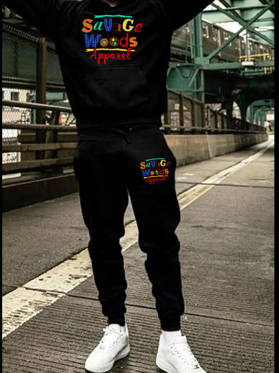 Damen sportliches Hoodie- und Jogginghose-Set mit buntem Schriftzug WW