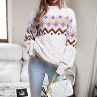 Damen Strickpullover mit geometrischem Muster und lockerem Schnitt WW