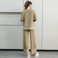 Damen stilvolles Strick-Loungewear-Set mit dekorativen Kontrastabschlüssen WW