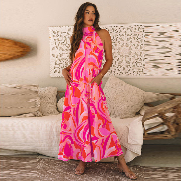 Damen Maxikleid mit hohem Kragen und floralem Muster WW