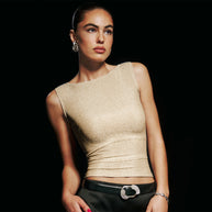 Damen figurbetontes Glitzer-Top mit asymmetrischem Schnitt und elegantem Tragekomfort WW