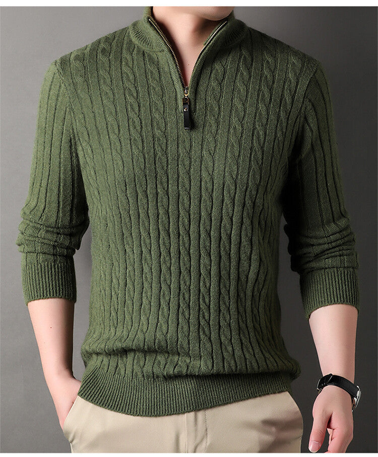 Herren Pullover mit Zipper und strukturiertem Zopfmuster WW
