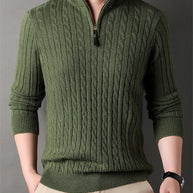Herren Pullover mit Zipper und strukturiertem Zopfmuster WW