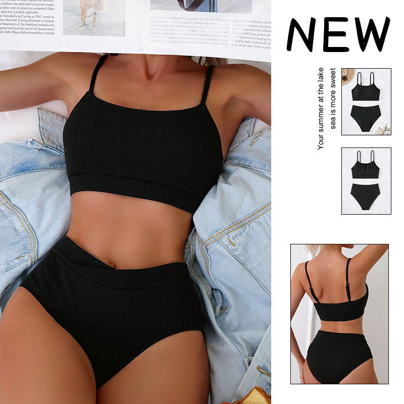 Damen Bikini-Set mit hoher Taille und strukturiertem Oberteil WW