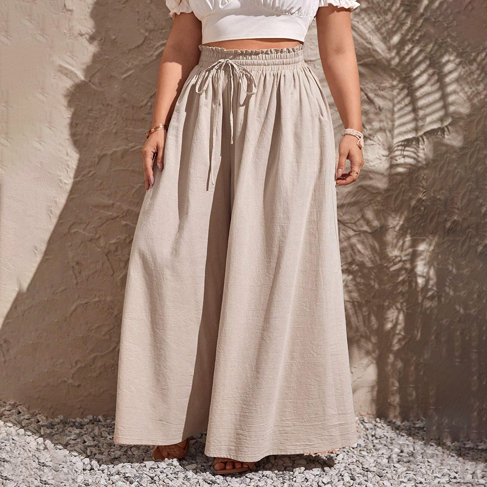 Damen weite Leinenhose mit elastischem Bund und seitlichen Taschen W&W Mode