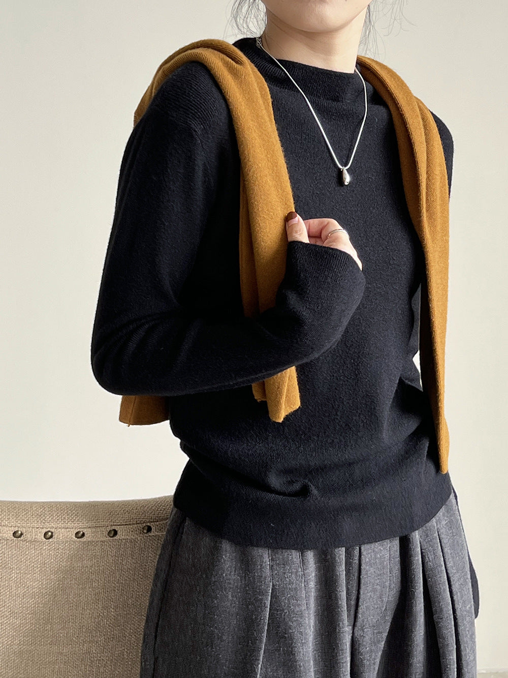 W&W Mode Halbturtleneck gebürsteter Soft-Touch-Pullover