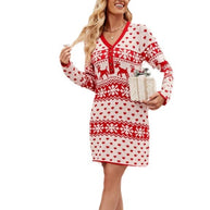 Damen Bequemes Strickkleid im skandinavischen Stil mit festlichem Rentiermotiv WW
