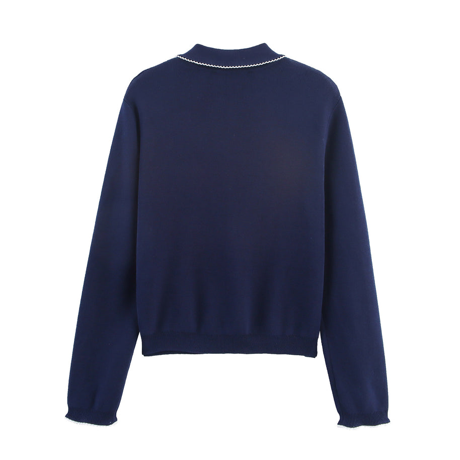 Damen Strickjacke mit eleganter Bubikragen und feinen Knopfdetails WW