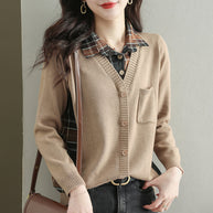 Damen Strickjacke mit V-Ausschnitt und praktischer Brusttasche WW