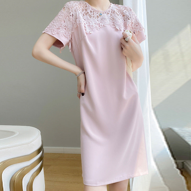 Damen Elegantes Spitzenkleid mit Kurzarm und Taschen WW