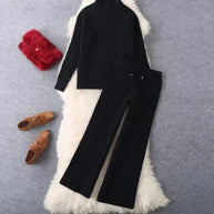 Damen Set aus Strickpullover und Weit geschnittenen Hose WW