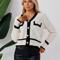 Damen Strickjacke mit Knopfdetails und kontrastierenden Abschlüssen WW
