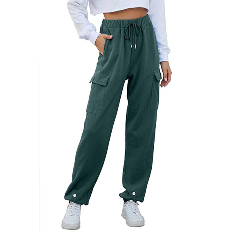 Damen Cargo-Relaxed-Fit Hose mit verstellbarem Bund und großen Taschen WW