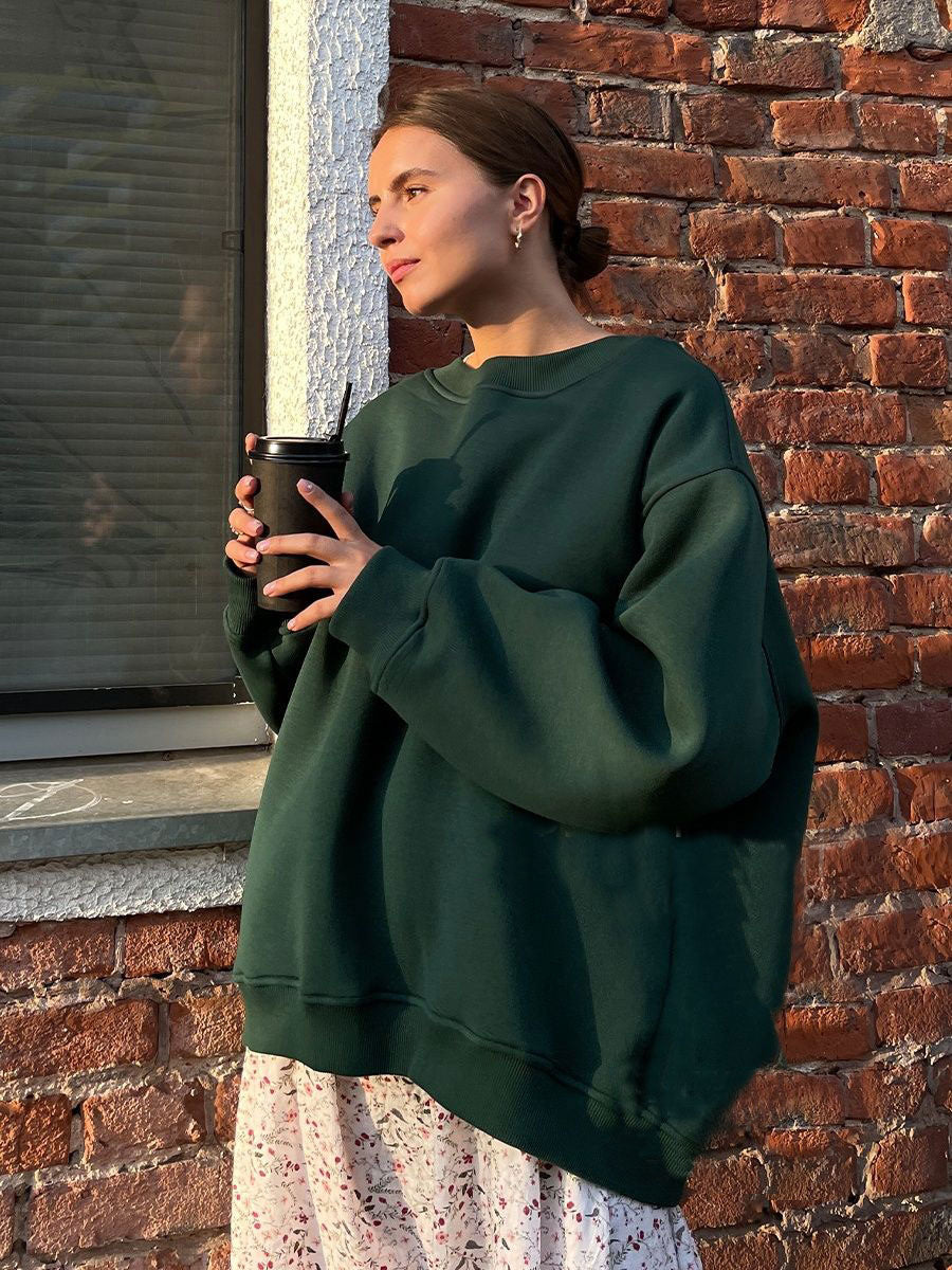 W&W Mode | Damen Lockere Rundhals-fleece-sweatshirt