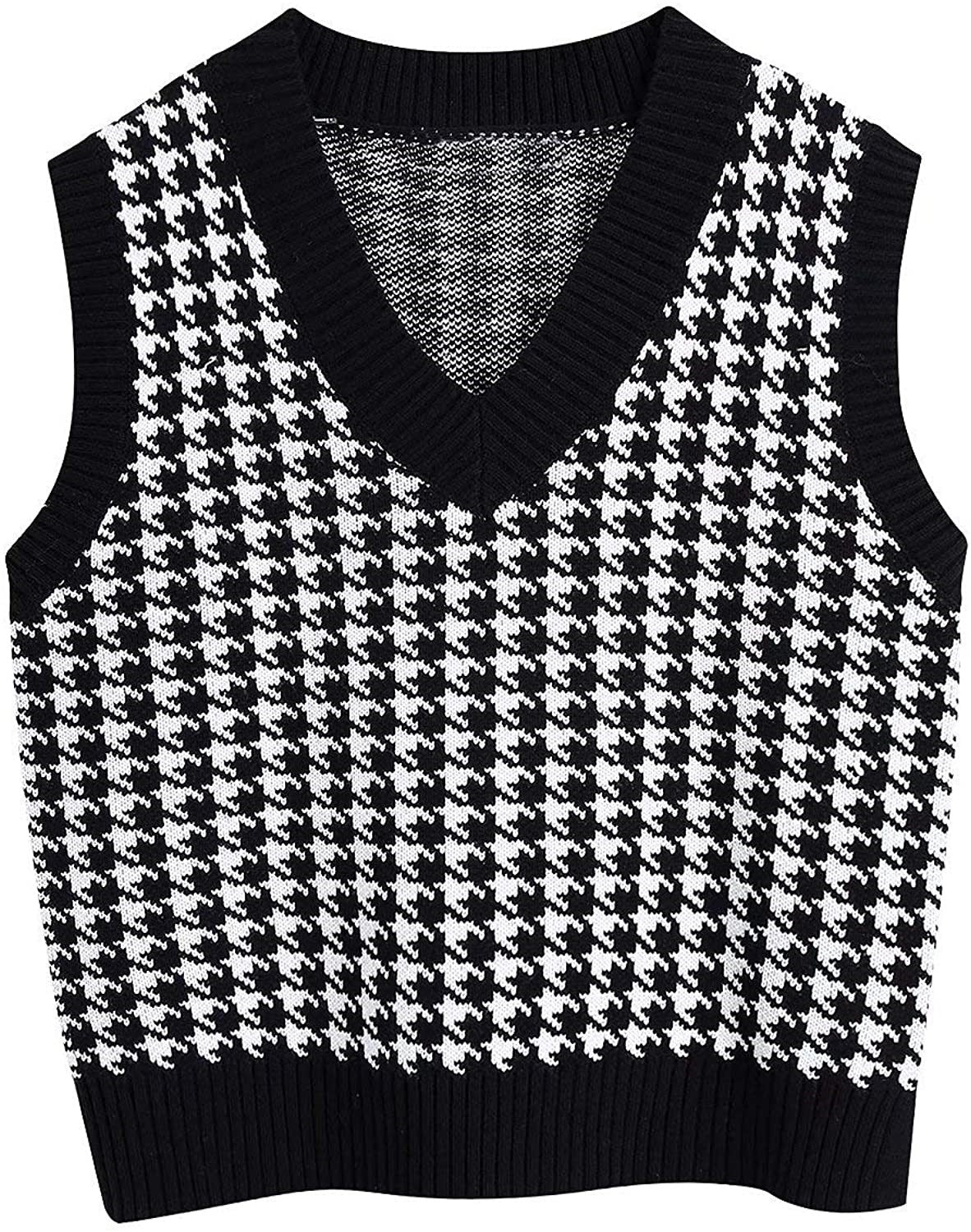 Damen Strickweste mit modernem Hahnentritt-Muster WW