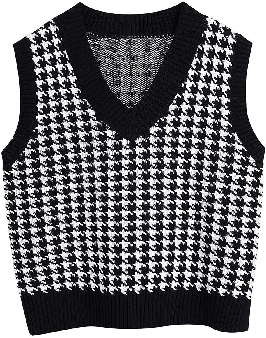Damen Strickweste mit modernem Hahnentritt-Muster WW