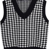 Damen Strickweste mit modernem Hahnentritt-Muster WW