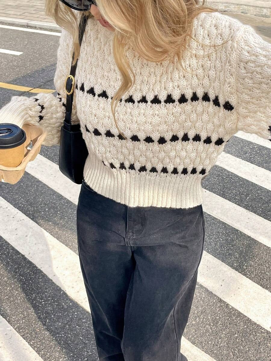 Damen Strickpullover mit strukturiertem Muster und hohem Kragen WW