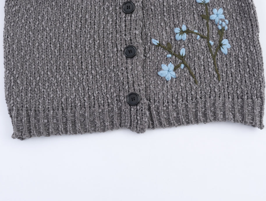 Damen Strickjacke mit floralem Stickmuster und Knopfverschluss WW