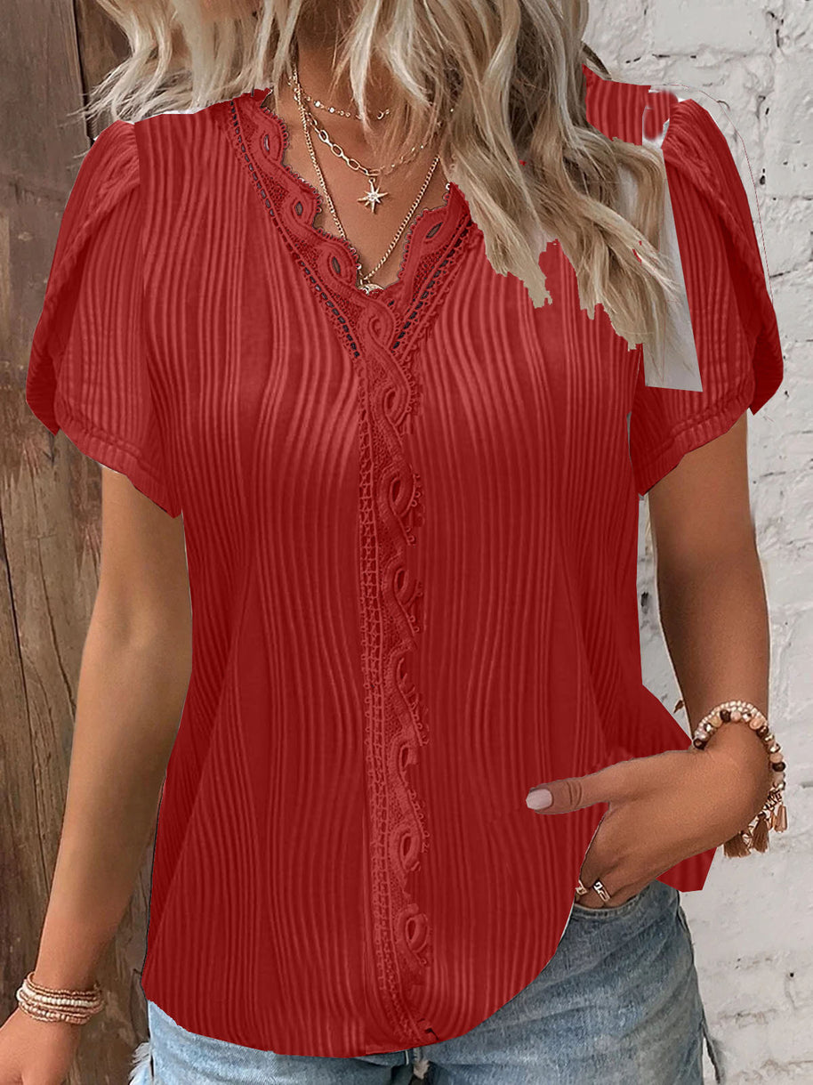 Damen spitzenbesetzte knopfleistenbluse WW