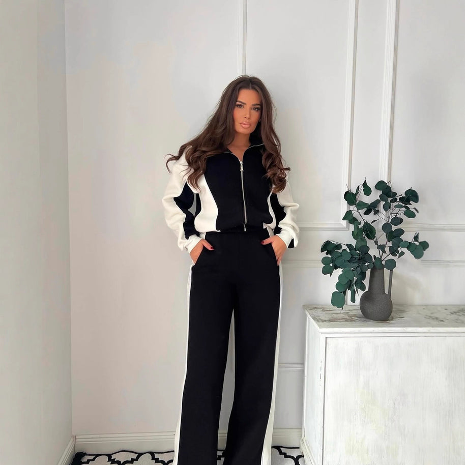 Damen Sportlicher Fleece Loungewear-Anzug mit Rückenteil WW