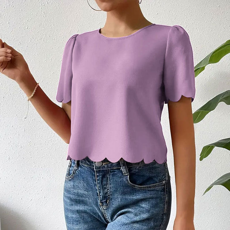 Damen Oberteil mit wellenförmigem Saum und luftigen Ärmeln W&W Mode