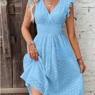 Damen Sommerliches Kleid mit bezauberndem Spitzenmuster und Rüschendetails WW