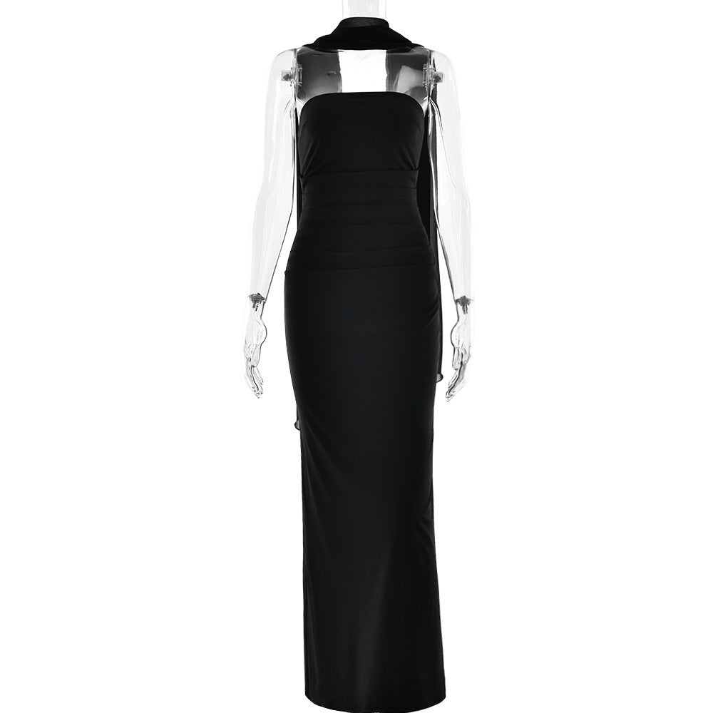 Damen Elegantes und figurbetontes Maxikleid mit transparenten Ärmeln W&W Mode