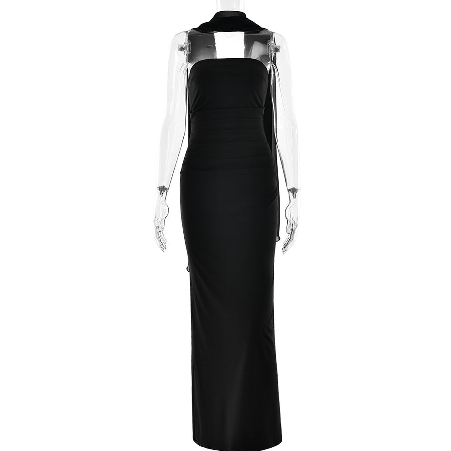 Damen Elegantes und figurbetontes Maxikleid mit transparenten Ärmeln W&W
