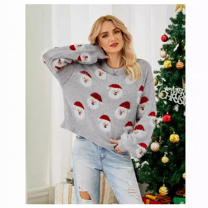 Damen festlicher Pullover mit weihnachtlichem Santa-Muster W&W Mode