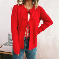 Damen Strickjacke mit dekorativem Schnürdesign und strukturiertem Material WW