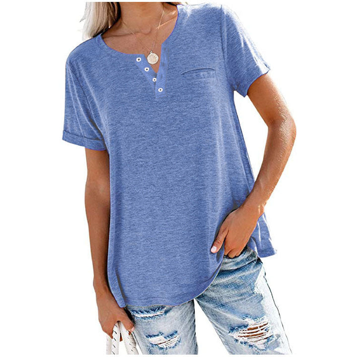 Damen Freizeit T-Shirt mit Knopfleiste und Brusttasche W&W Mode