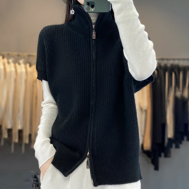 Damen Strickjacke mit Rollkragen und durchgehendem Reißverschluss WW