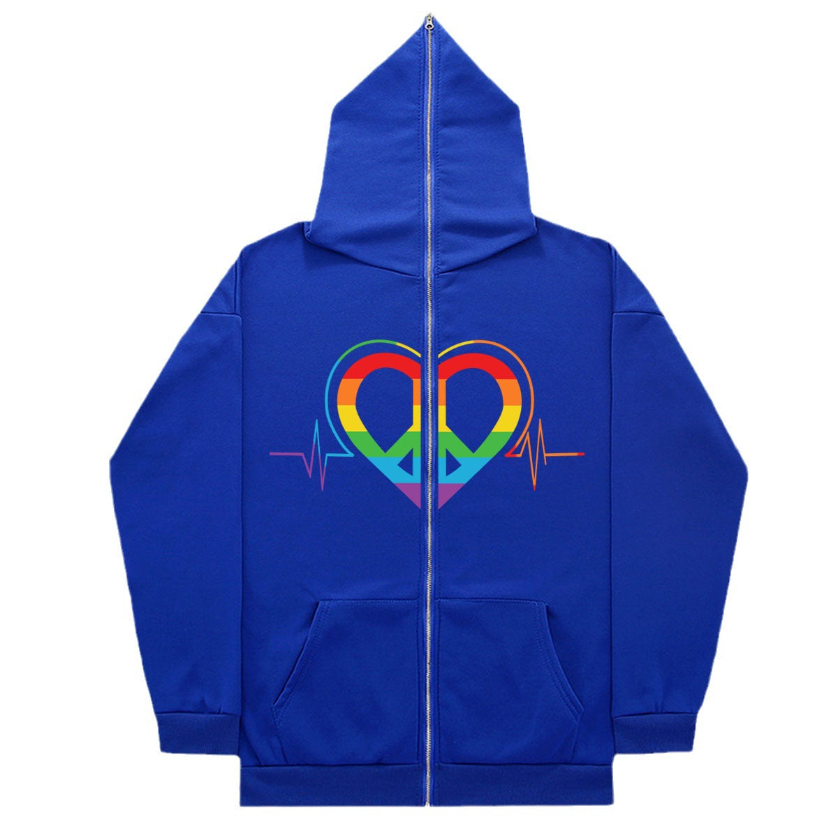 Damen sportlicher Kapuzenpullover mit buntem Herzmotiv und praktischen Taschen WW