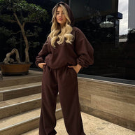 Damen bequemer Fleece-Loungewear-Anzug mit Kapuze WW