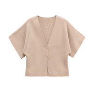 Damen leichte Strickjacke mit elegantem V-Ausschnitt und luxuriösen Knopfdetails WW