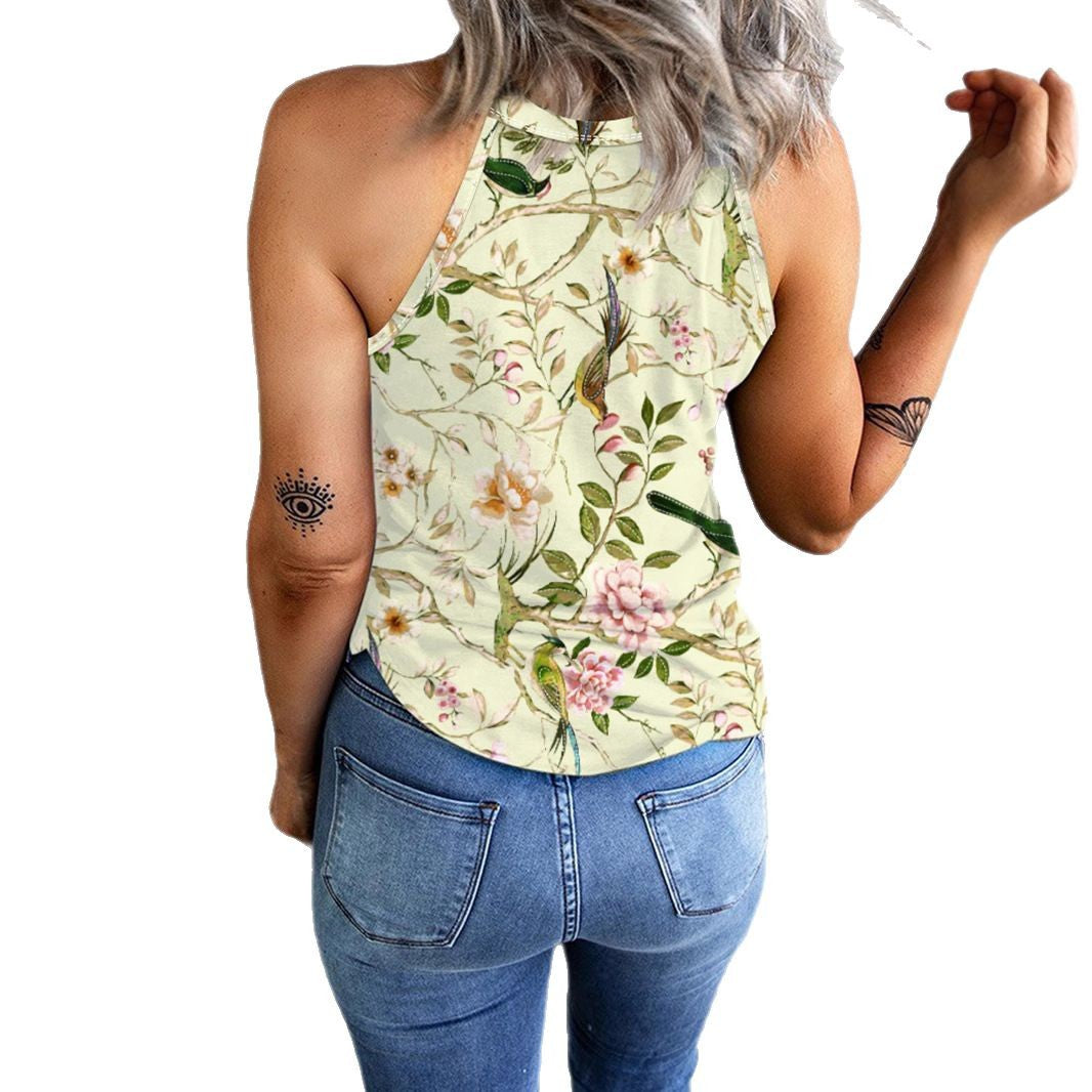 WW | Vintage Floral Plant Pattern Slim Fit Tank Top