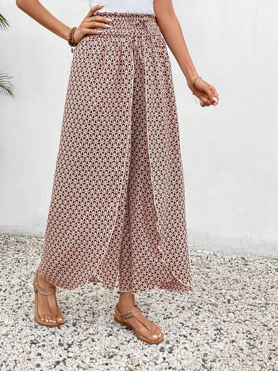 Damen weite Sommerhose mit elastischem Bund und floralem Design WW