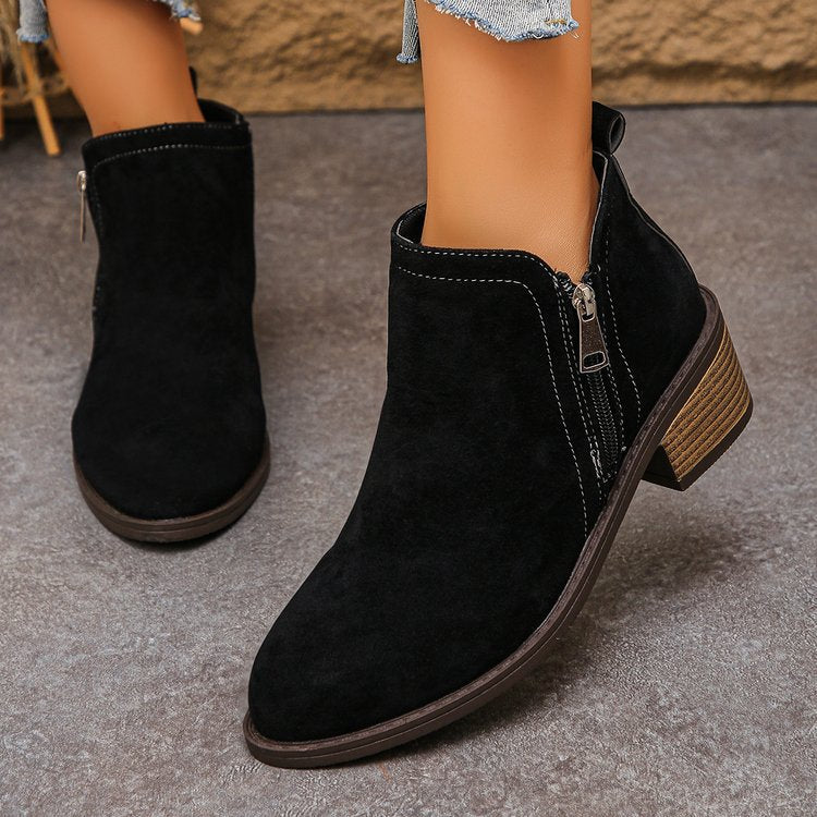 Damen Biker-Stiefeletten mit seitlichem Reißverschluss und modischer Struktur WW