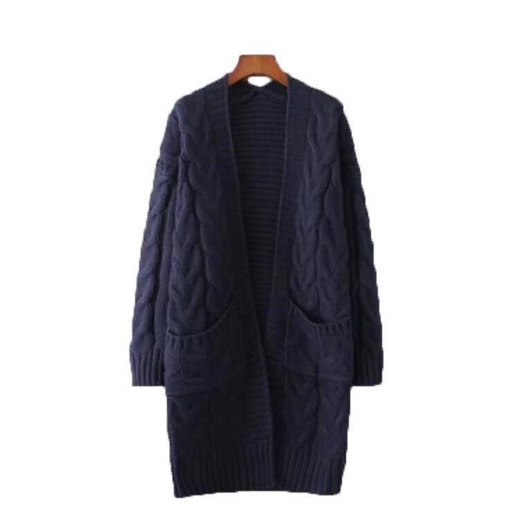 Damen Strickjacke mit grobem Zopfmuster und Taschen WW