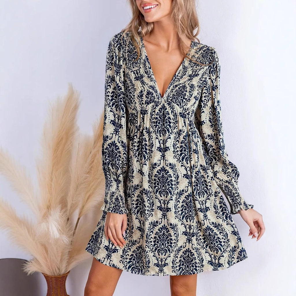 Damen Blusenkleid mit floralem Design und hochgeschlossenem Kragen WW