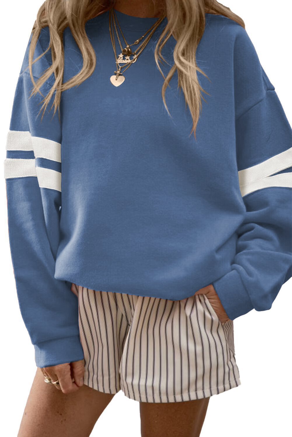 Damen Sportlicher Oversized Pullover mit Streifenakzenten und lässigem Schnitt WW